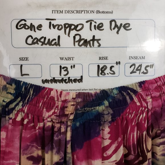 Gone Troppo Women's Sz Large Tie Dye Harem Buttoned Hem Boho Baggy Pants - Picture 14 of 14